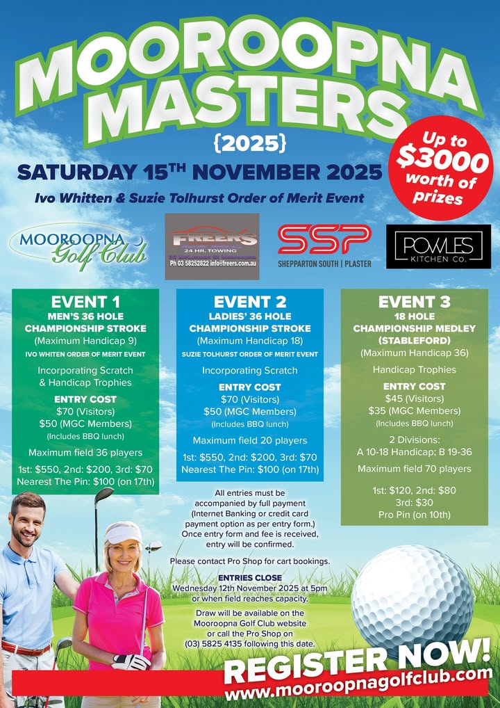Featured image for “Mooroopna Masters 2025: Golf Tournament with Over $3000 Prizes at Mooroopna Golf Club”