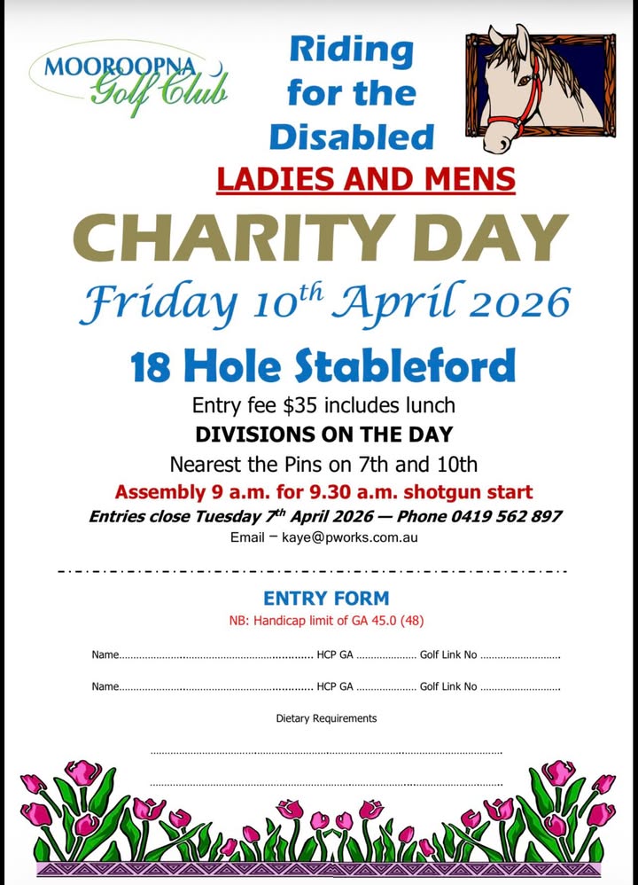 Featured image for “Riding for the Disabled Charity Day at Mooroopna Golf Club”