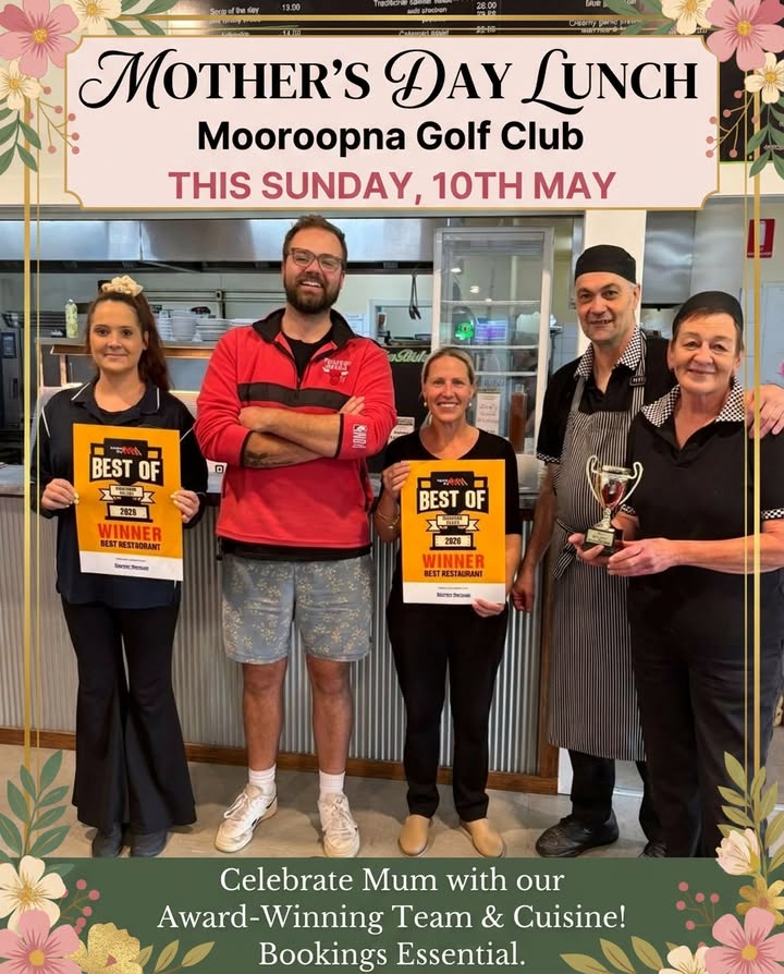 Featured image for “Mother’s Day Lunch at Mooroopna Golf Club This Sunday 10th May”