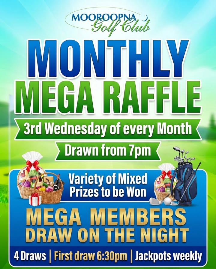 Featured image for “MEGA Raffle Returns Wednesday at Mooroopna Golf Club”