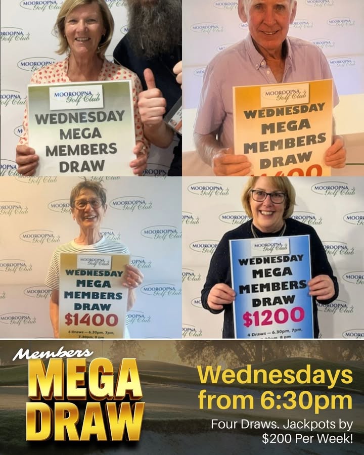 Featured image for “Mega Members Draw Every Wednesday at Mooroopna Golf Club”